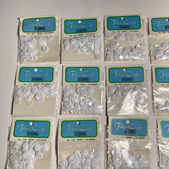 Vintage Sequins Lot of 24 Packages White 10mm Fibre-Craft 959 Crafts NOS - Picture 2 of 6